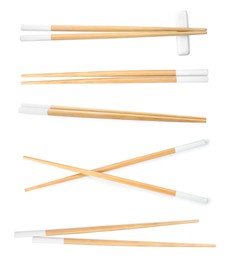 Image of Collage with wooden chopsticks isolated on white