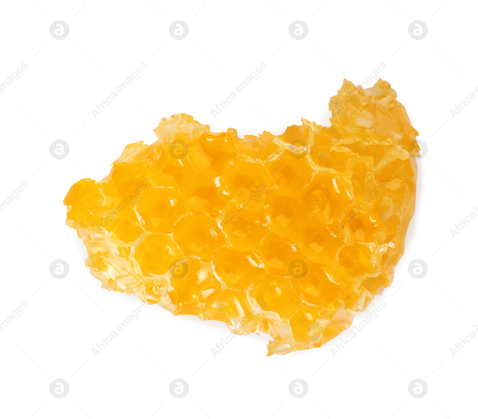 Photo of Piece of natural honeycomb with tasty honey isolated on white, top view