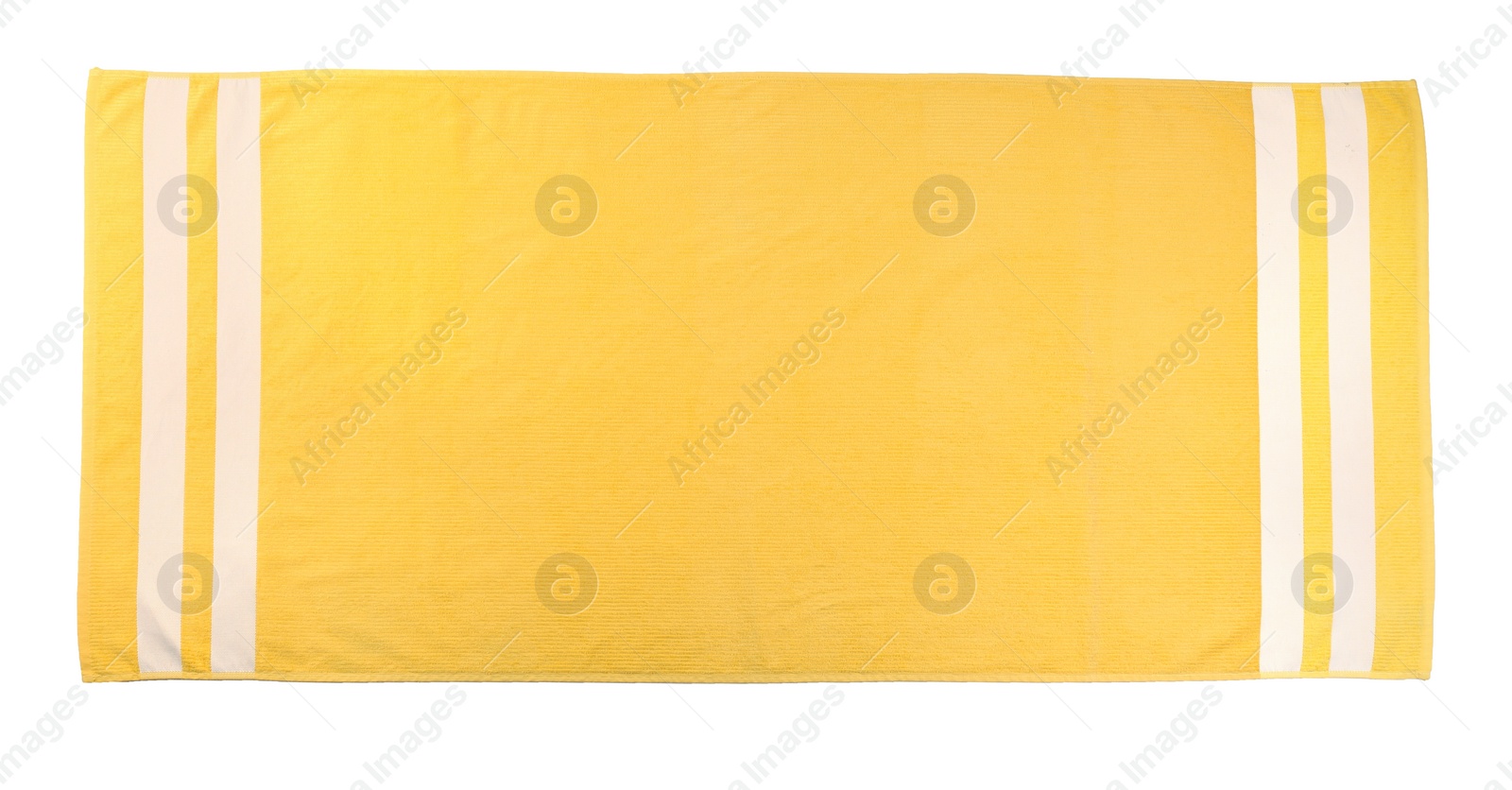 Photo of Yellow beach towel on white background, top view