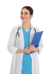 Photo of Portrait of doctor with clipboard on white background