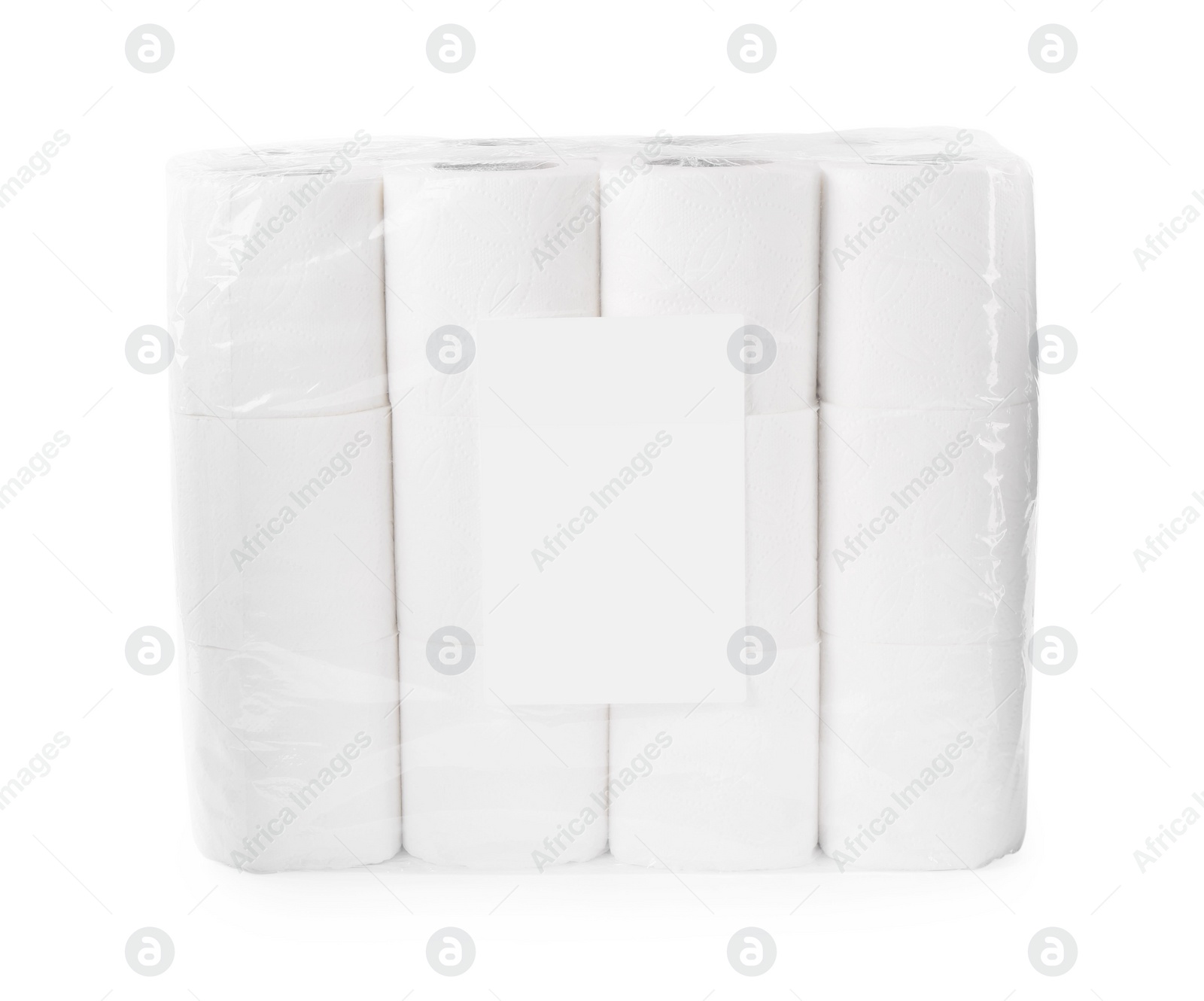 Photo of Package with many soft toilet paper rolls isolated on white