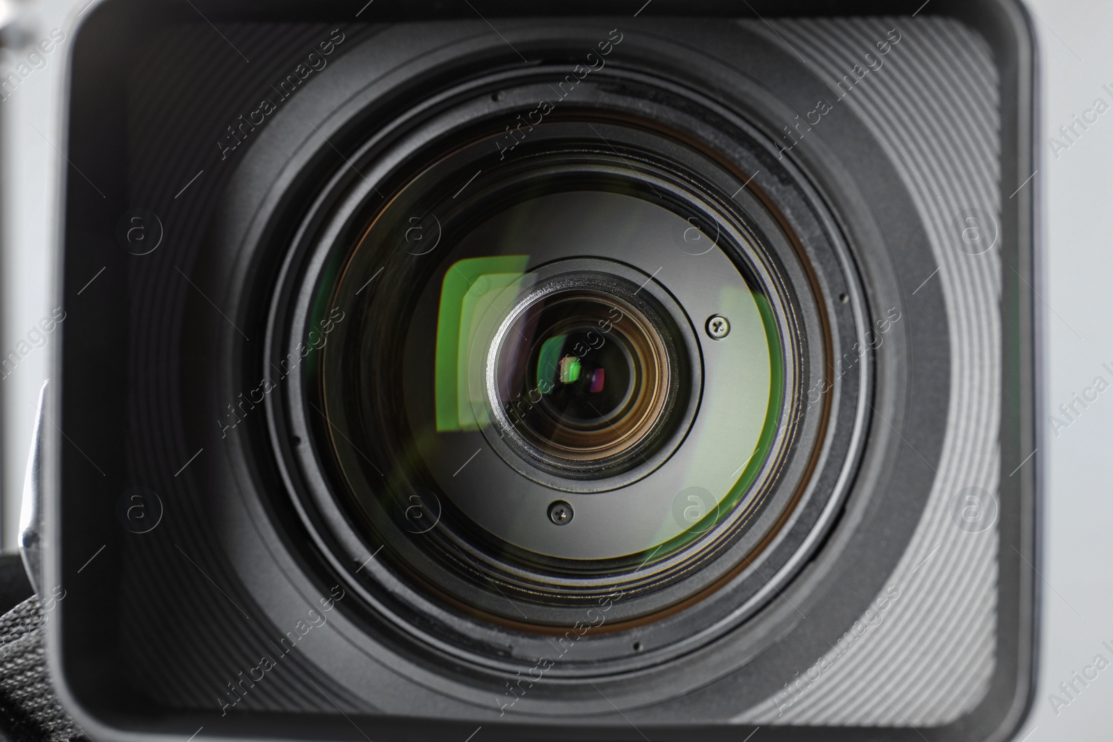 Photo of Professional video camera, closeup view of lens