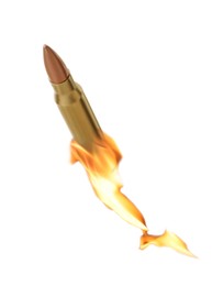 Image of Bullet with flames flying on white background
