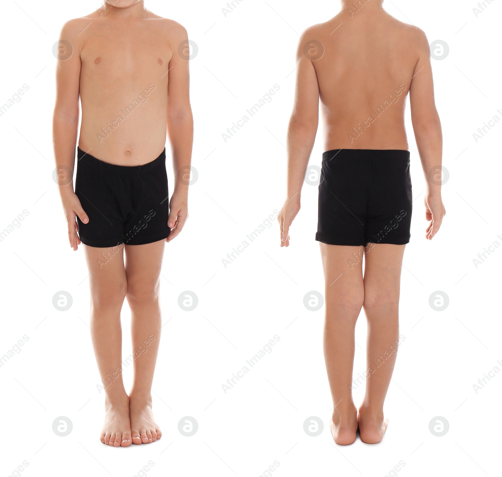 Image of Collage of little boy in underwear on white background