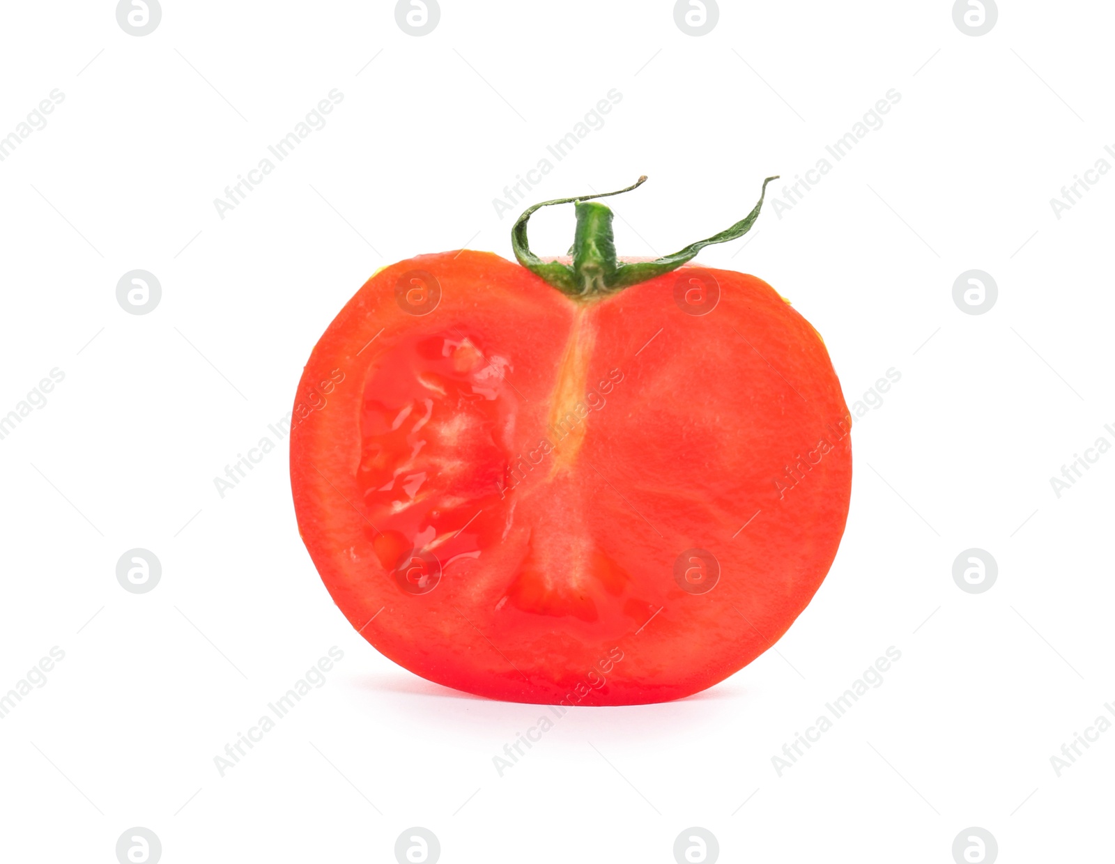 Photo of Cut ripe red tomato on white background