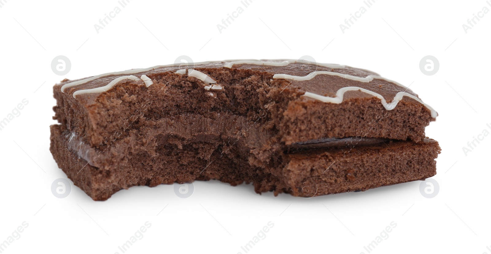 Photo of Delicious chocolate sponge cake isolated on white