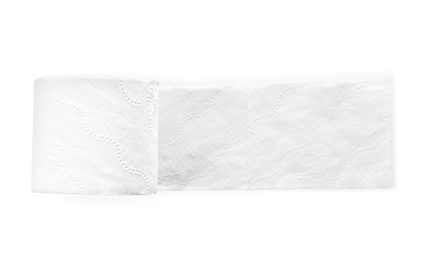 Roll of toilet paper on white background