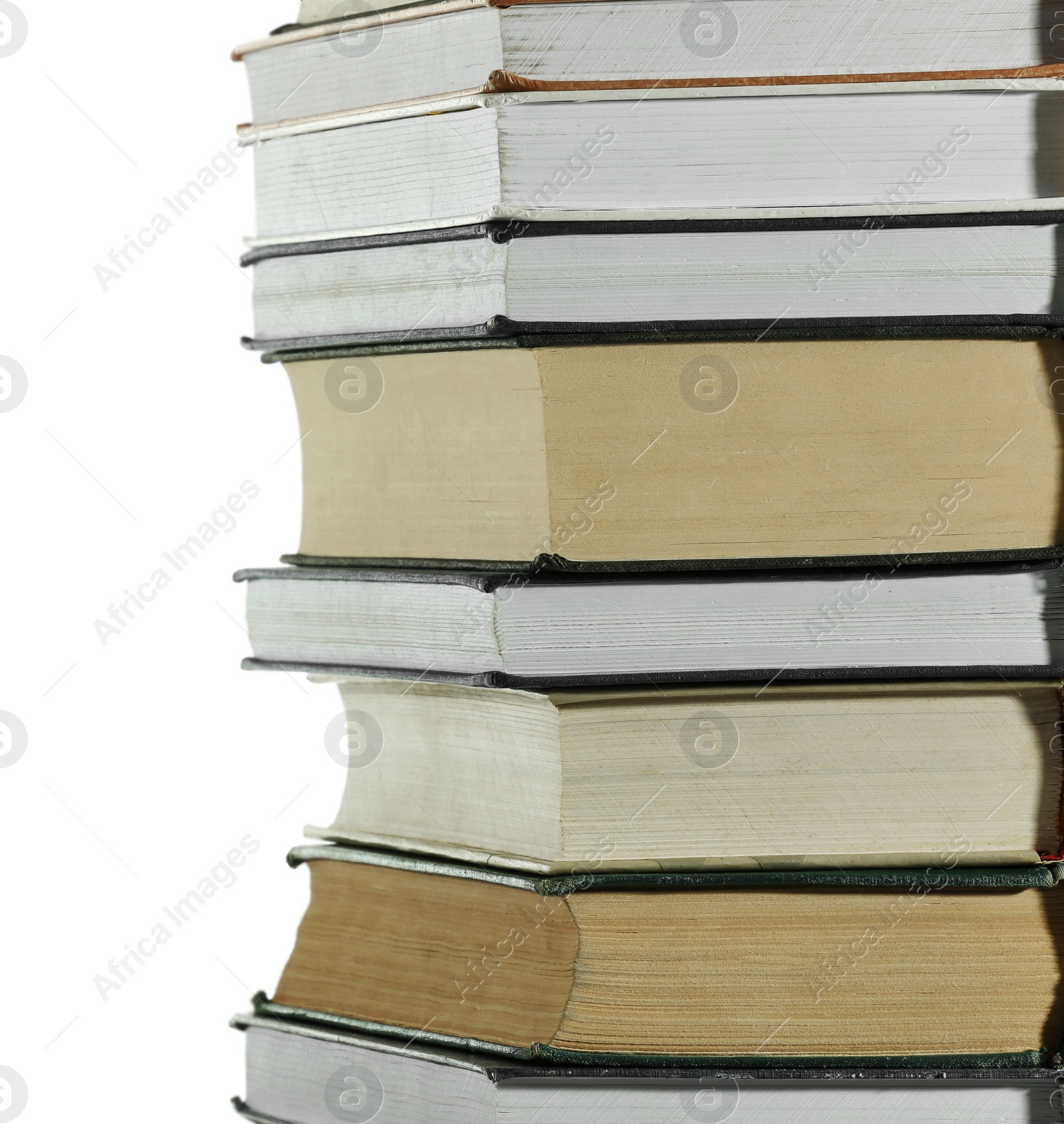 Photo of Stack of many different books isolated on white