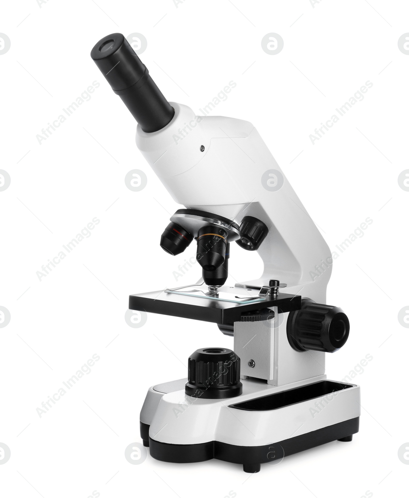 Photo of Modern microscope isolated on white. Medical equipment