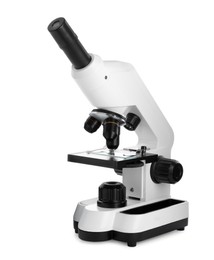 Photo of Modern microscope isolated on white. Medical equipment