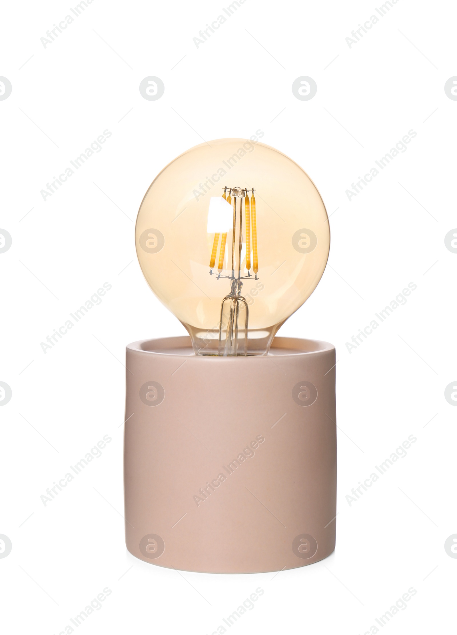 Photo of Modern night lamp with incandescent bulb isolated on white