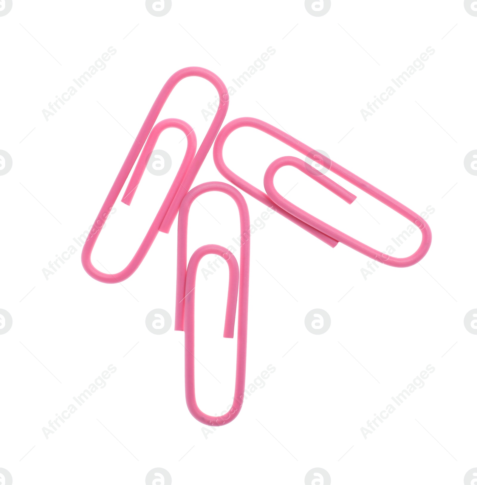 Photo of Colorful paper clips isolated on white, top view. School stationery