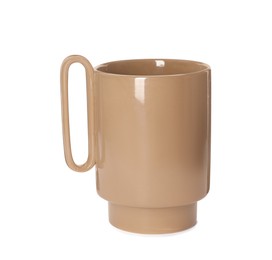 Stylish ceramic vase with handle isolated on white