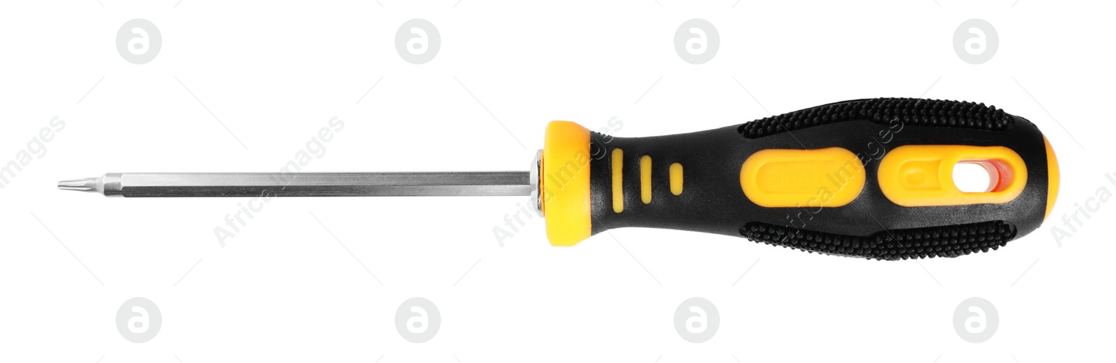 Photo of One screwdriver isolated on white, top view