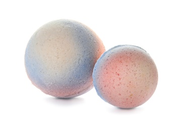 Photo of Bath bombs on white background. Beauty accessory