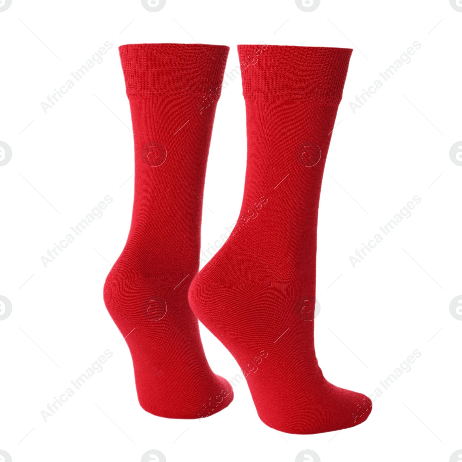 Image of Pair of bright red socks isolated on white