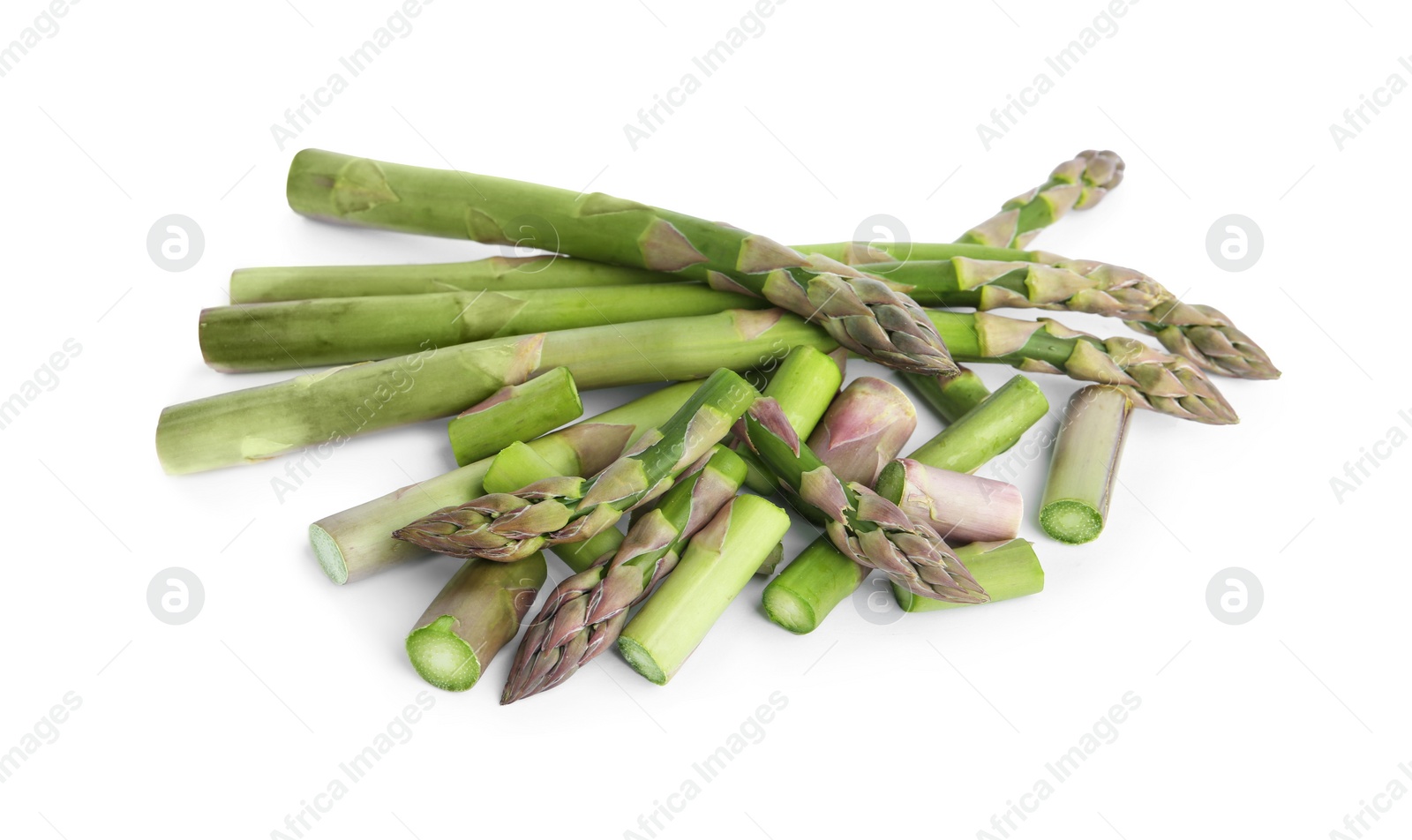 Photo of Fresh raw asparagus isolated on white. Healthy eating