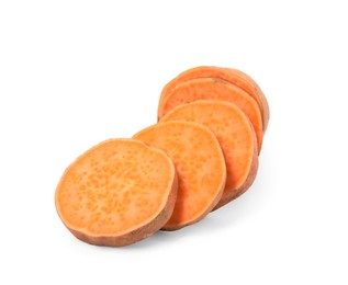 Photo of Cut ripe sweet potato on white background