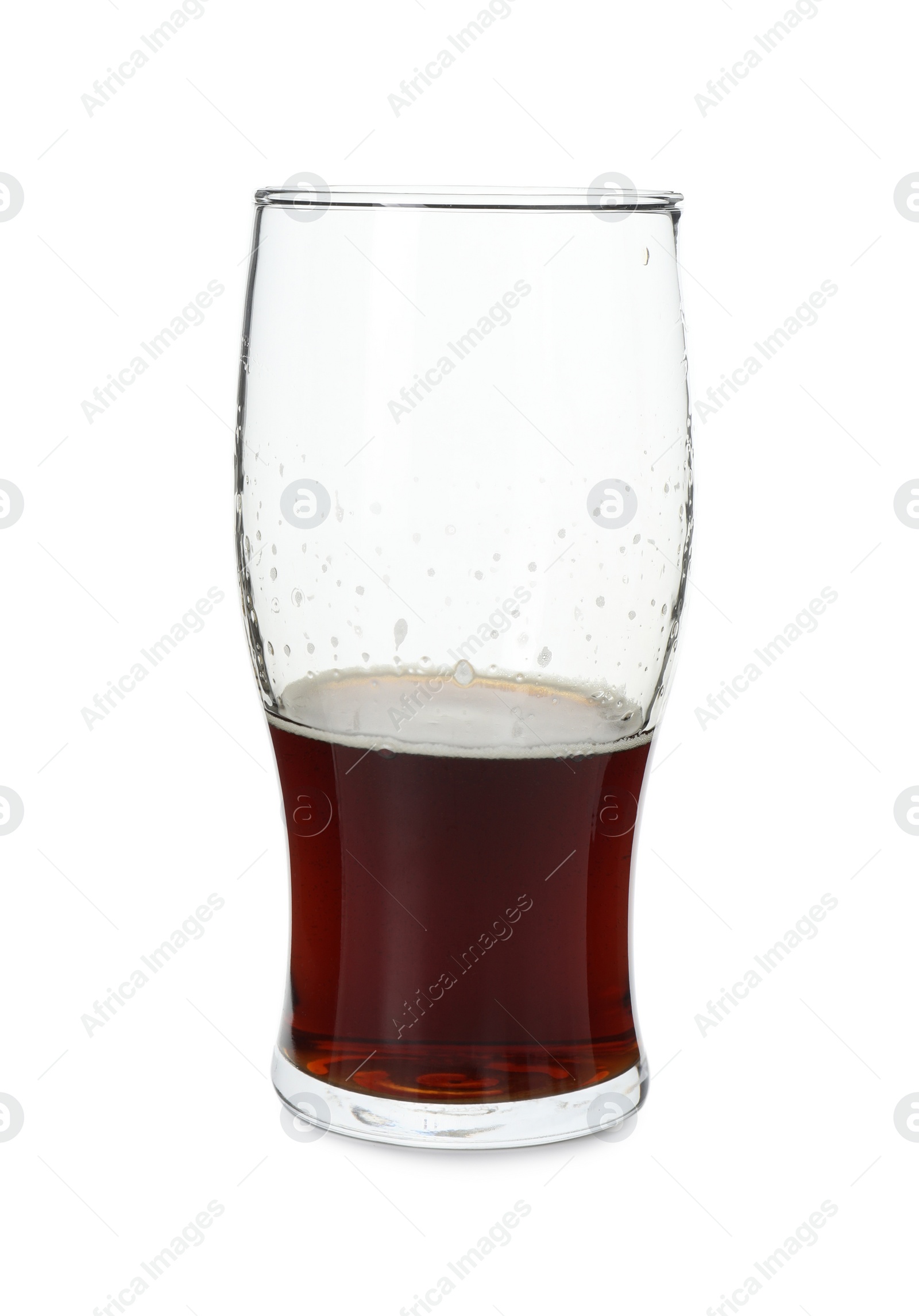 Photo of Half full glass of beer isolated on white