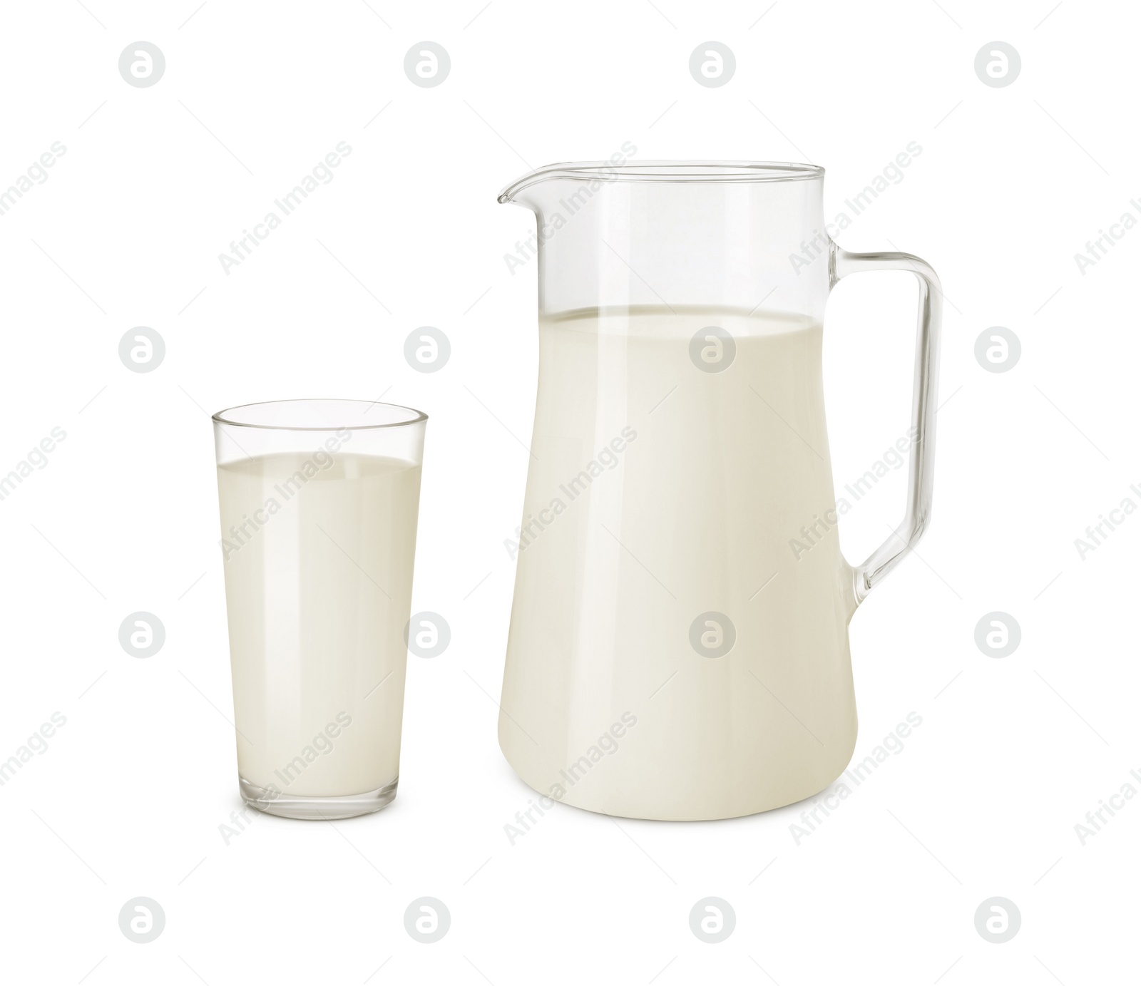 Image of Glass and jug with milk isolated on white