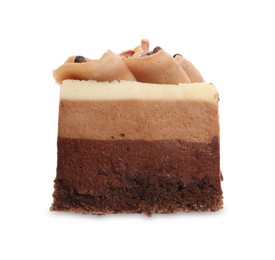 Photo of Triple chocolate mousse cake isolated on white