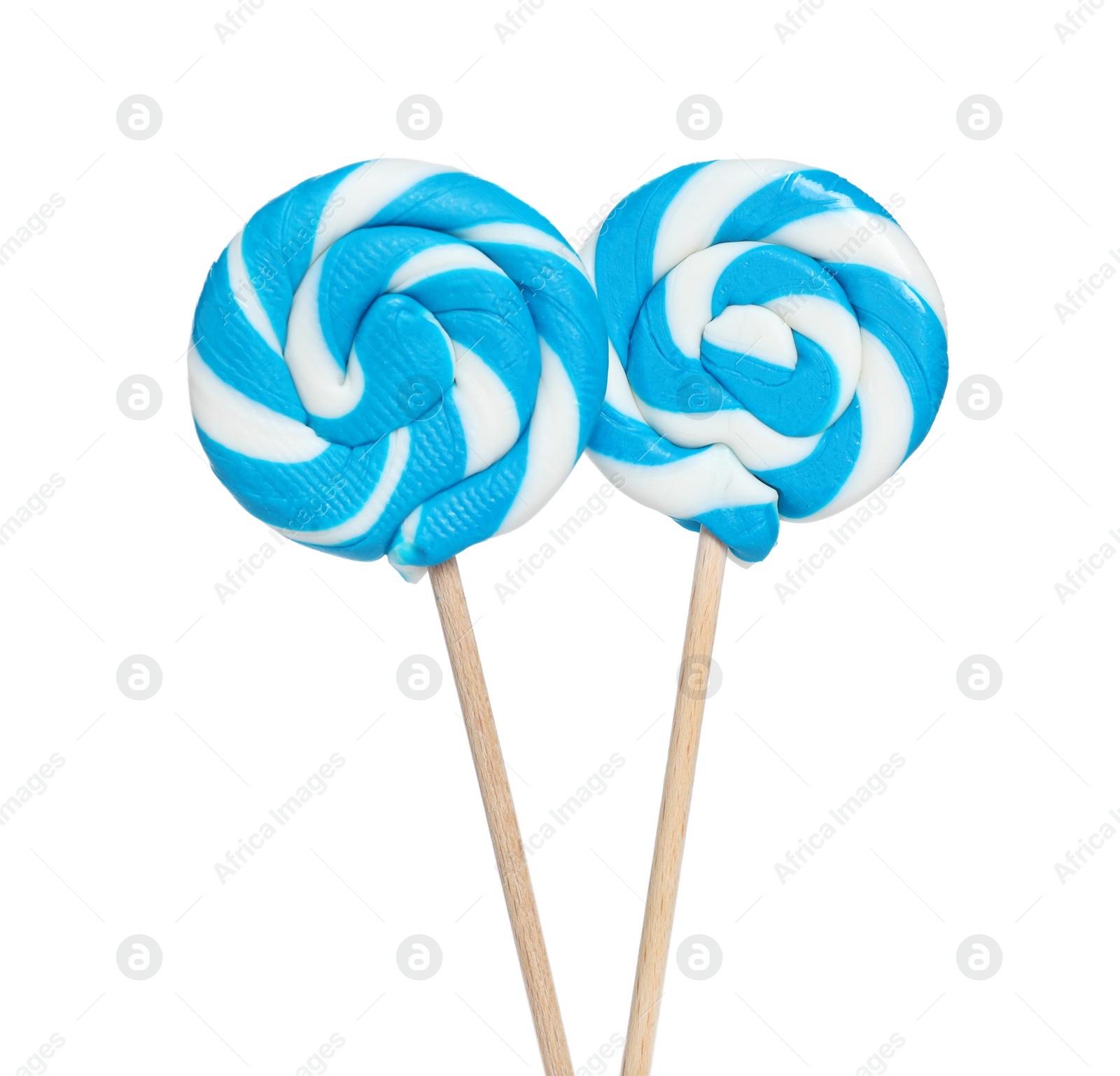 Photo of Sticks with bright lollipops isolated on white