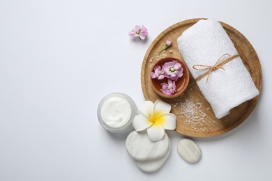 Photo of Composition with spa stones on white background, top view