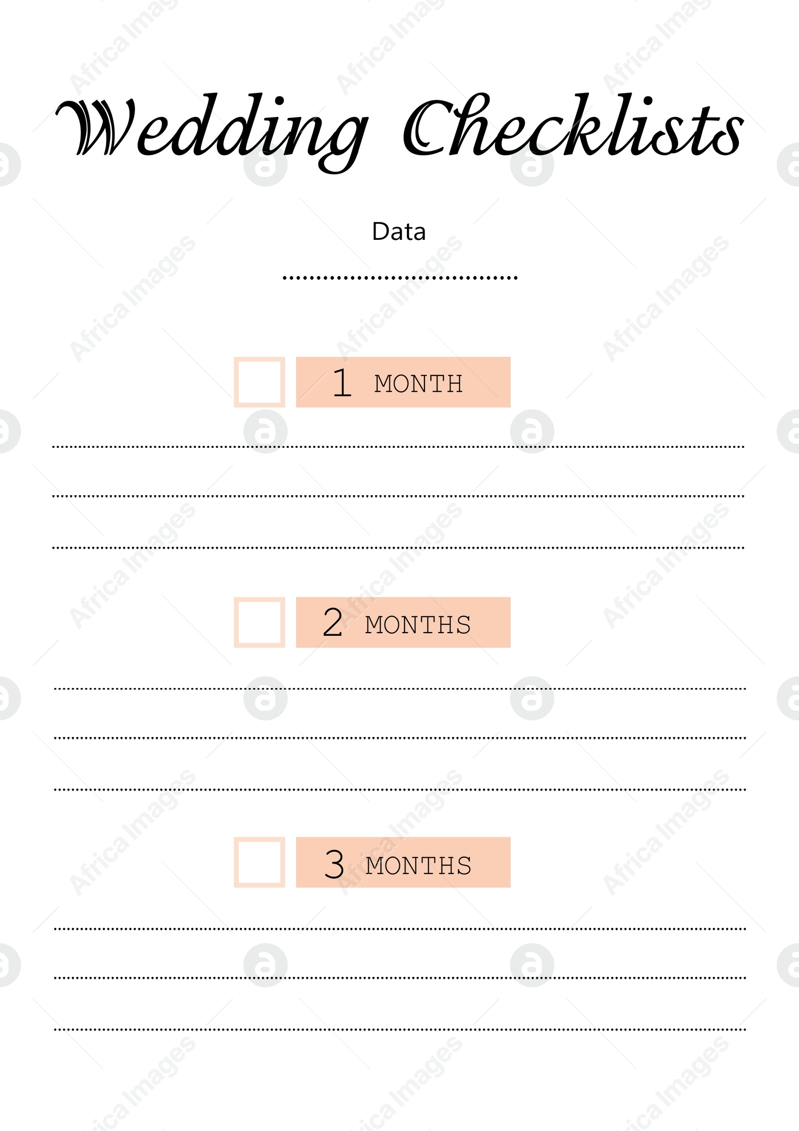 Illustration of Wedding checklist. Empty planner for party organization, illustration