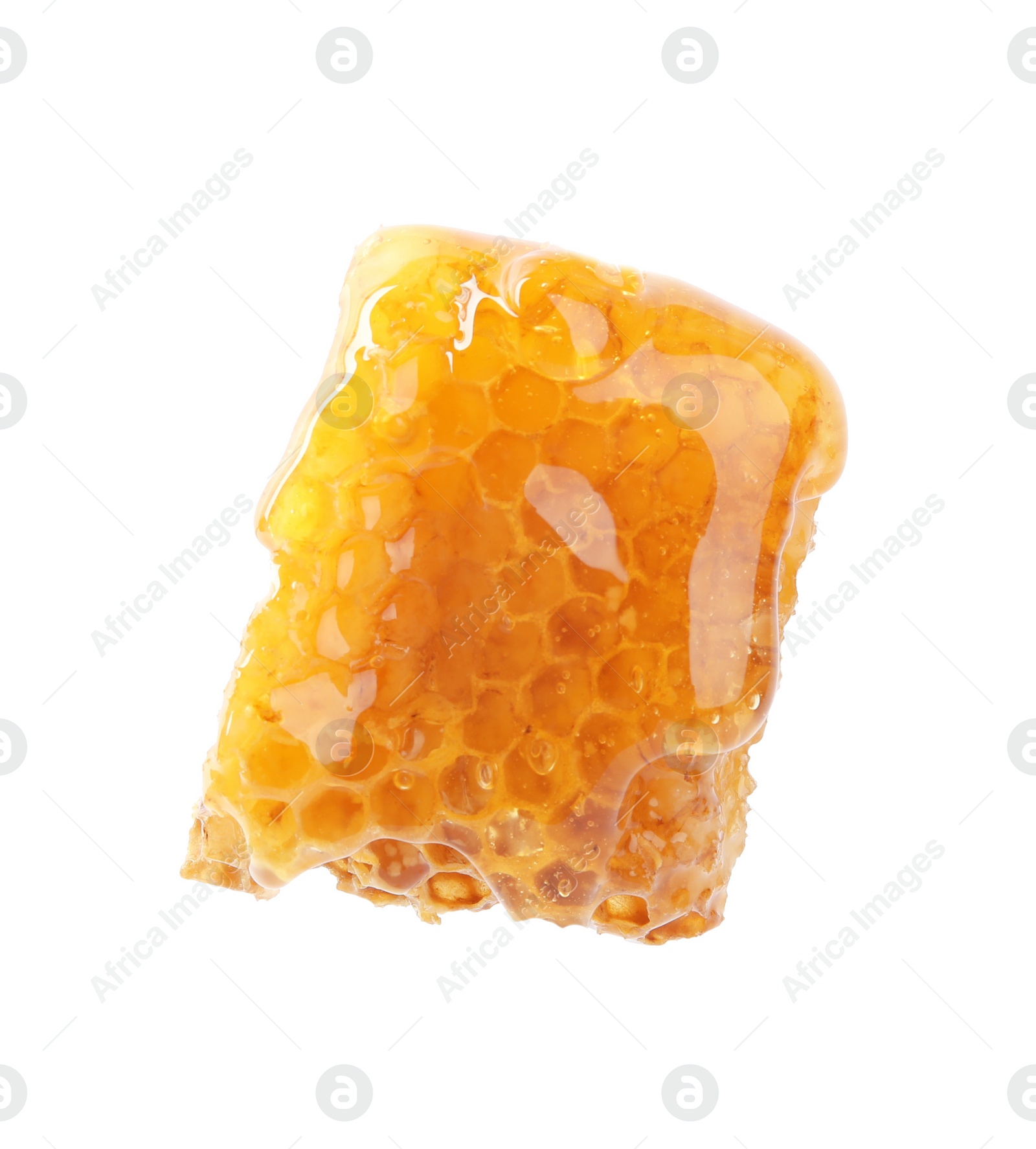 Photo of Piece of tasty fresh honeycomb isolated on white