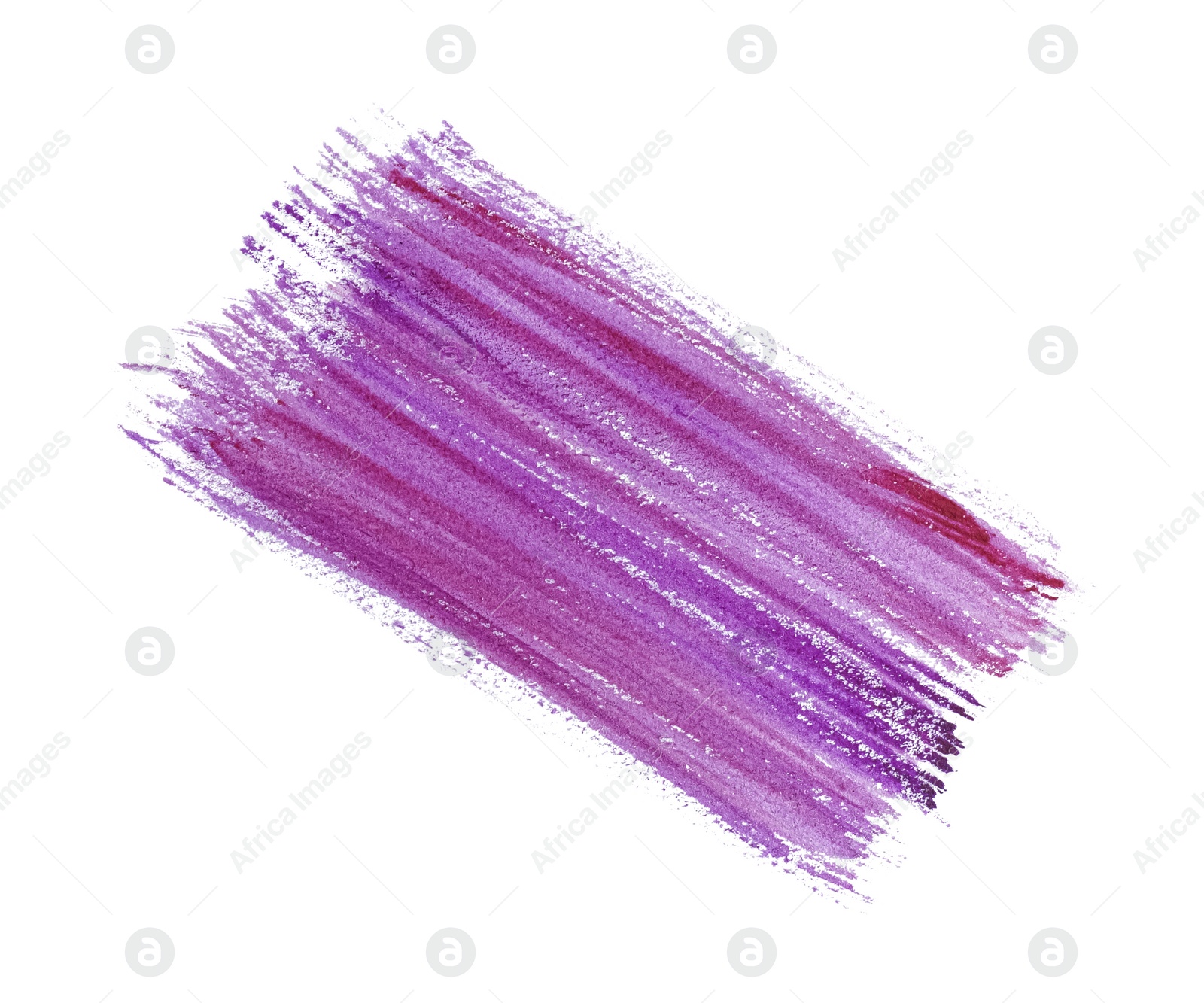 Photo of Purple paint stroke drawn with brush on white background, top view