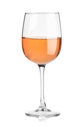 Rose wine in glass isolated on white