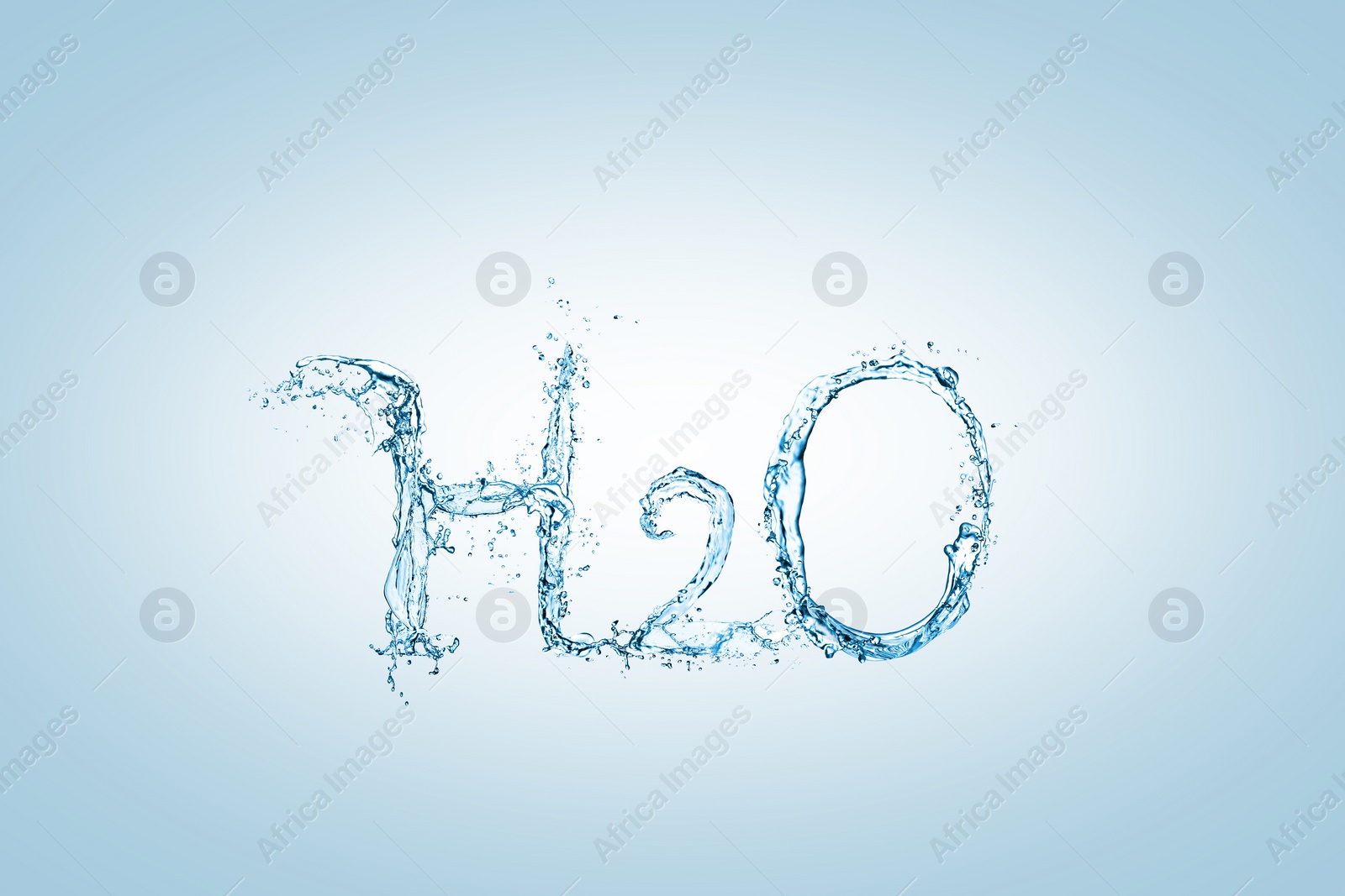 Image of Chemical formula H2O made of water on light blue background