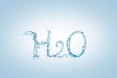 Image of Chemical formula H2O made of water on light blue background