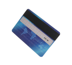 Blue plastic credit card isolated on white