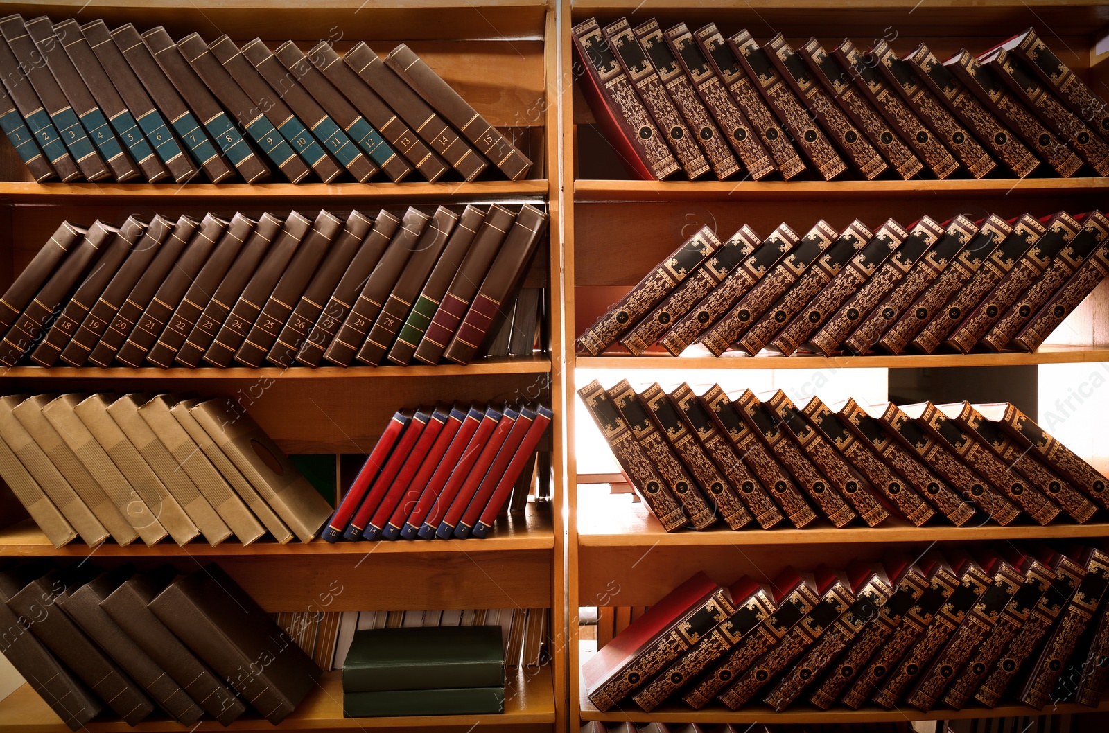 Image of Collection of different books on shelves in library