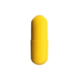 Photo of One yellow pill isolated on white. Medicinal treatment