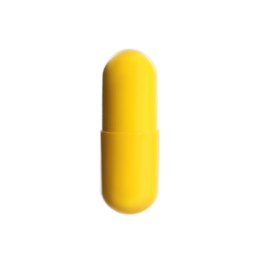 One yellow pill isolated on white. Medicinal treatment