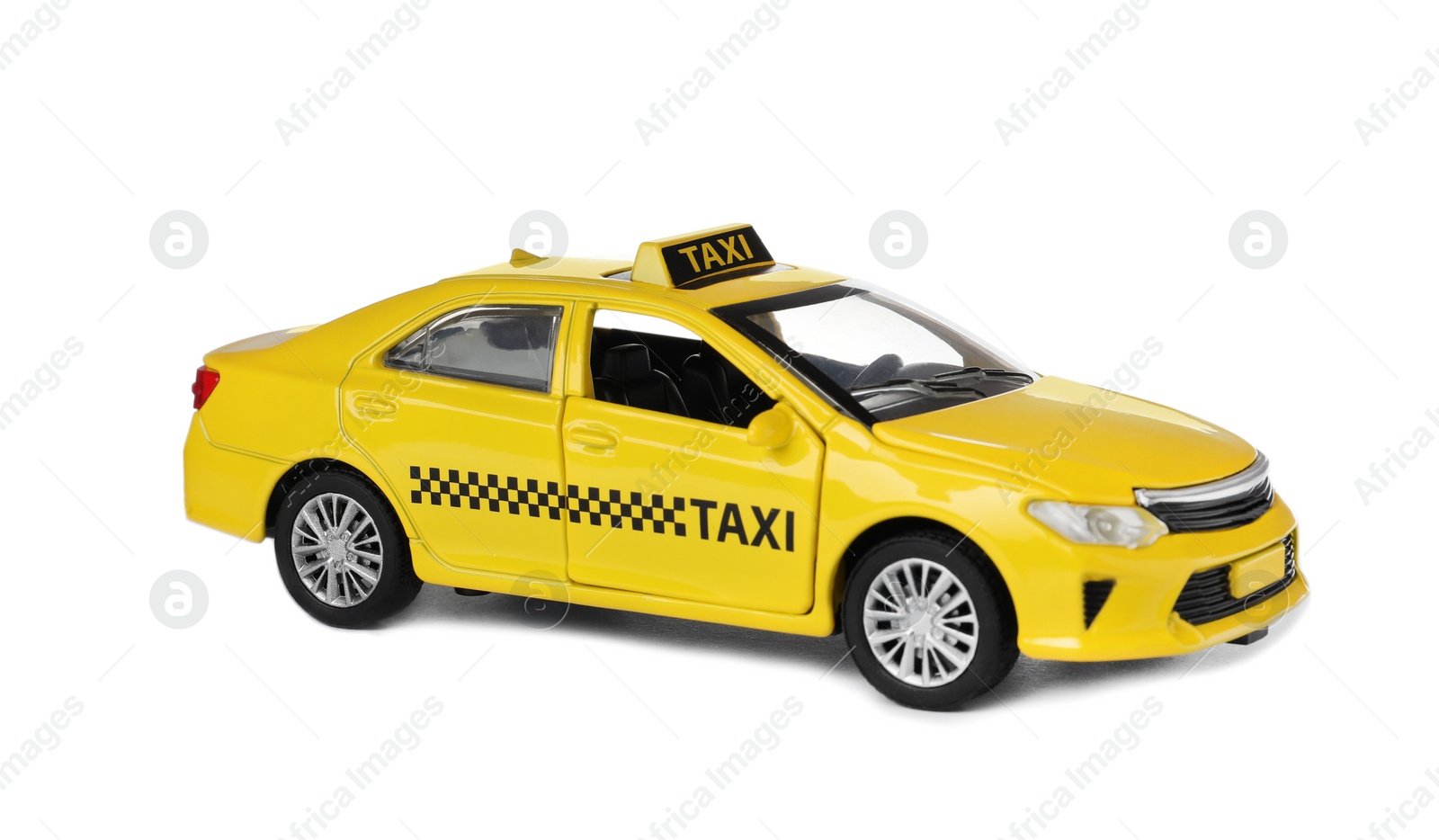 Photo of Yellow taxi car model isolated on white