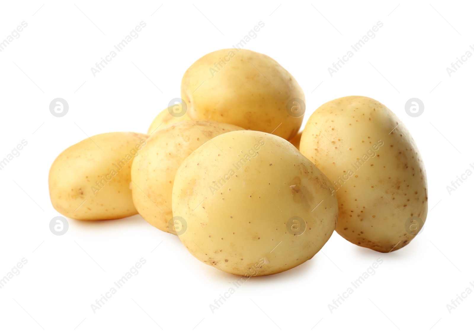 Photo of Fresh raw organic potatoes on white background