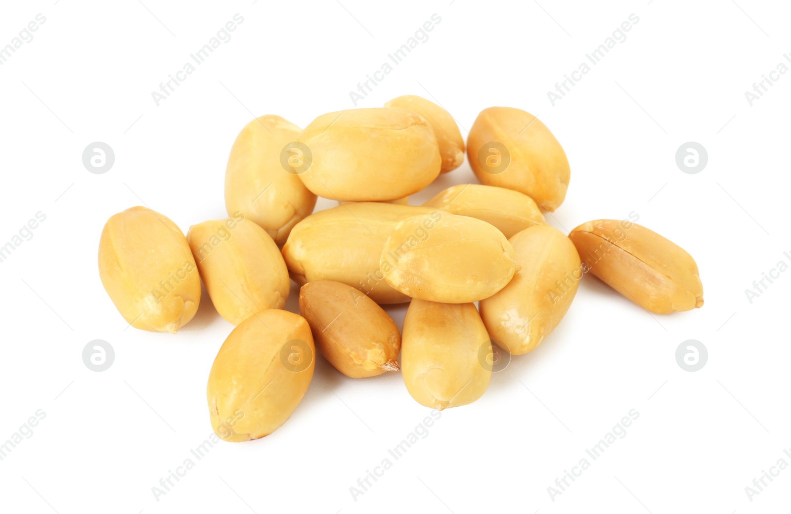 Photo of Pile of fresh peeled peanuts isolated on white