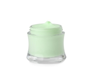 Jar of body cream on white background