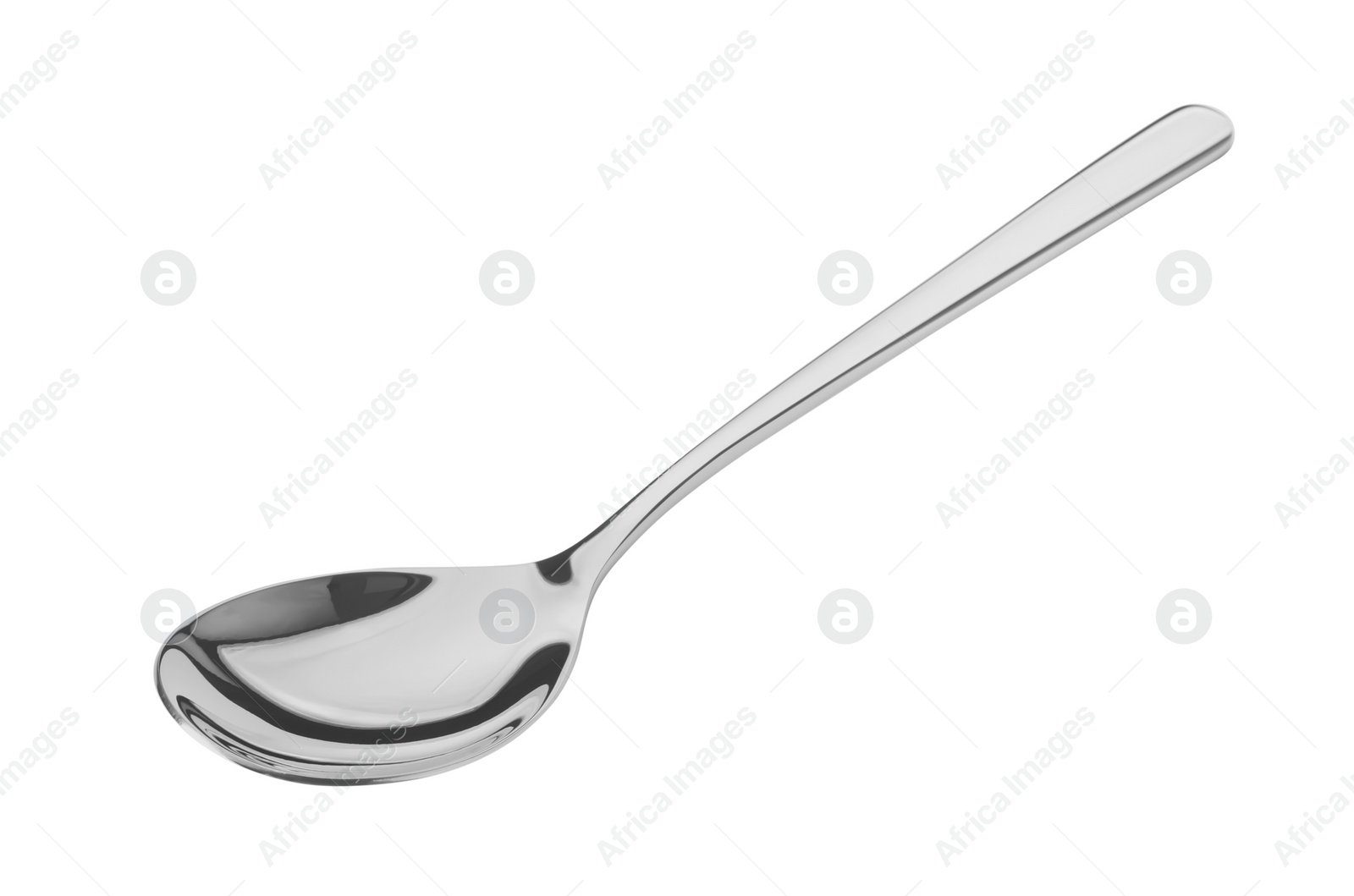 Photo of One shiny silver spoon isolated on white