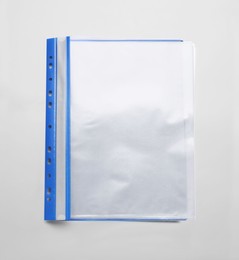 File folder with punched pockets isolated on white, top view