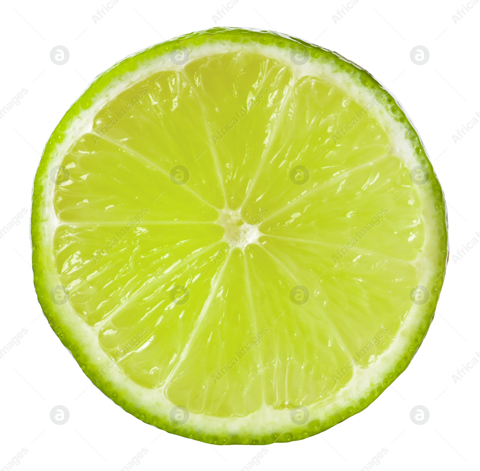 Photo of Citrus fruit. Slice of fresh lime isolated on white