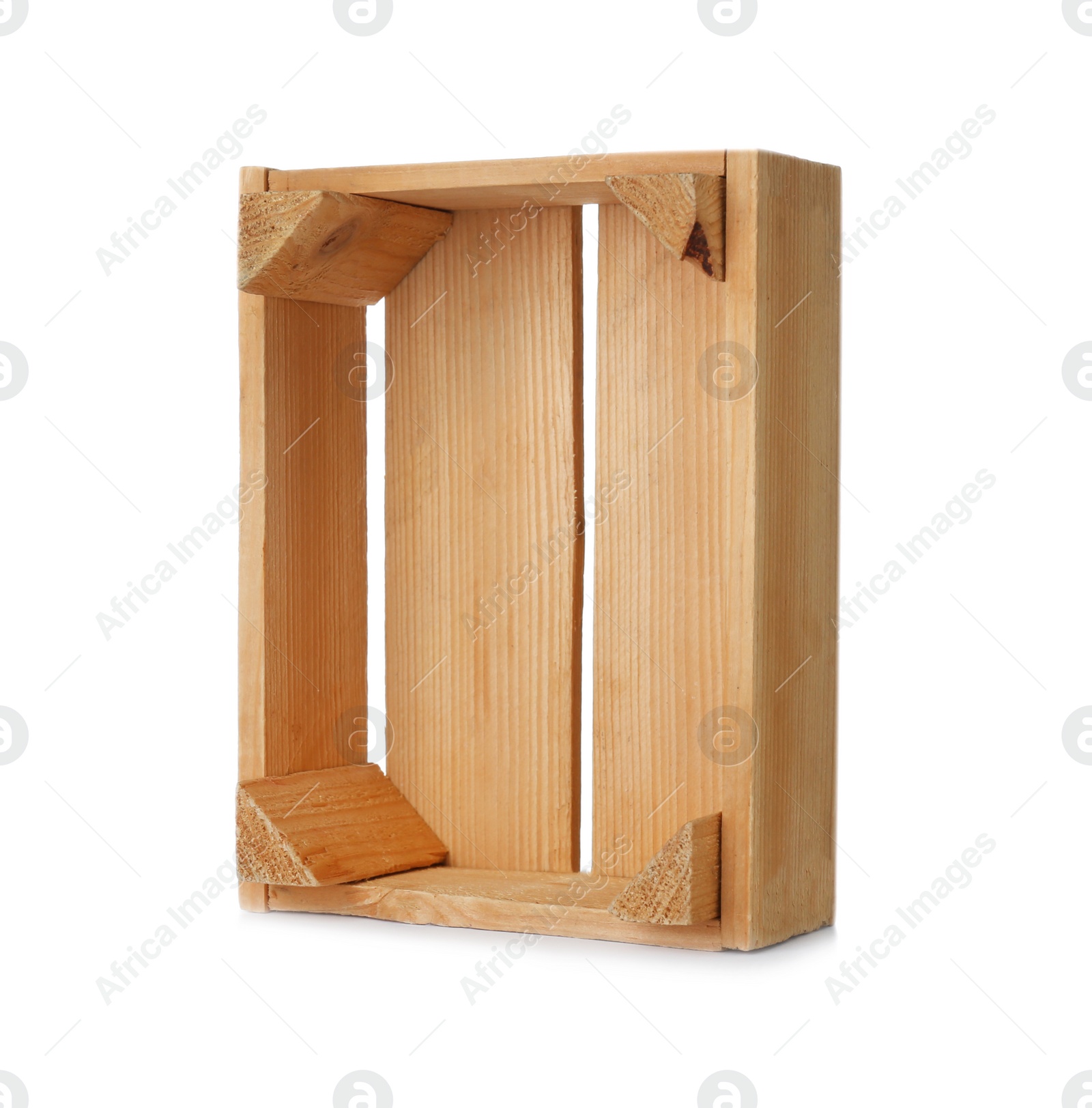 Photo of Wooden crate on white background. Shipping container