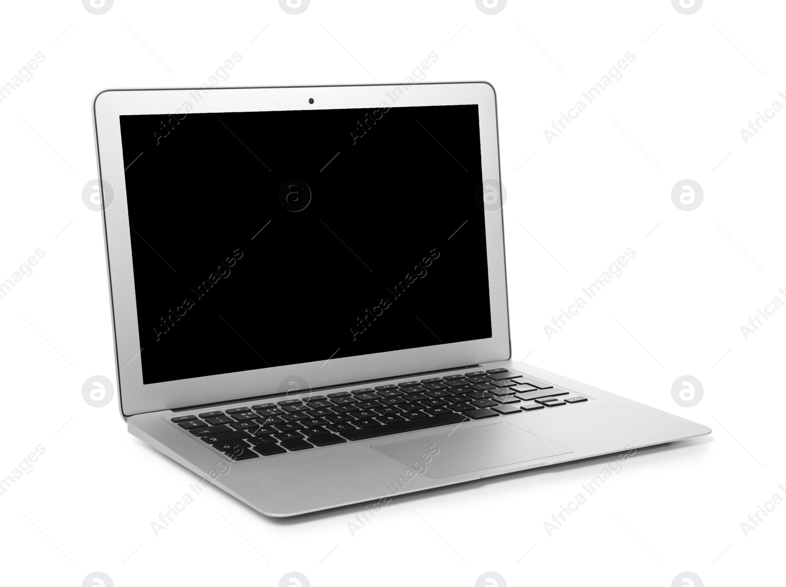 Photo of Laptop with blank screen on white background. Modern technology