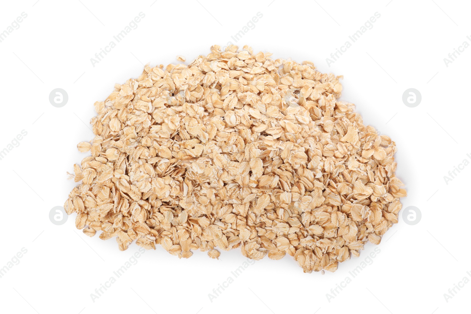 Photo of Pile of oatmeal isolated on white, top view
