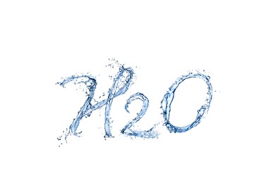 Image of Chemical formula H2O made of water on white background