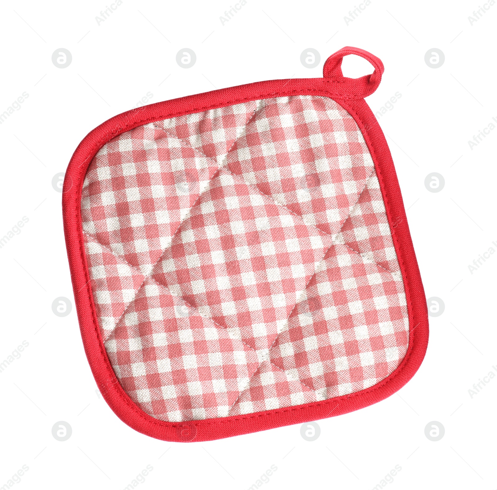 Photo of Oven potholder for hot dishes on white background, top view