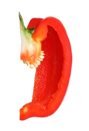 Slice of ripe red bell pepper on white background